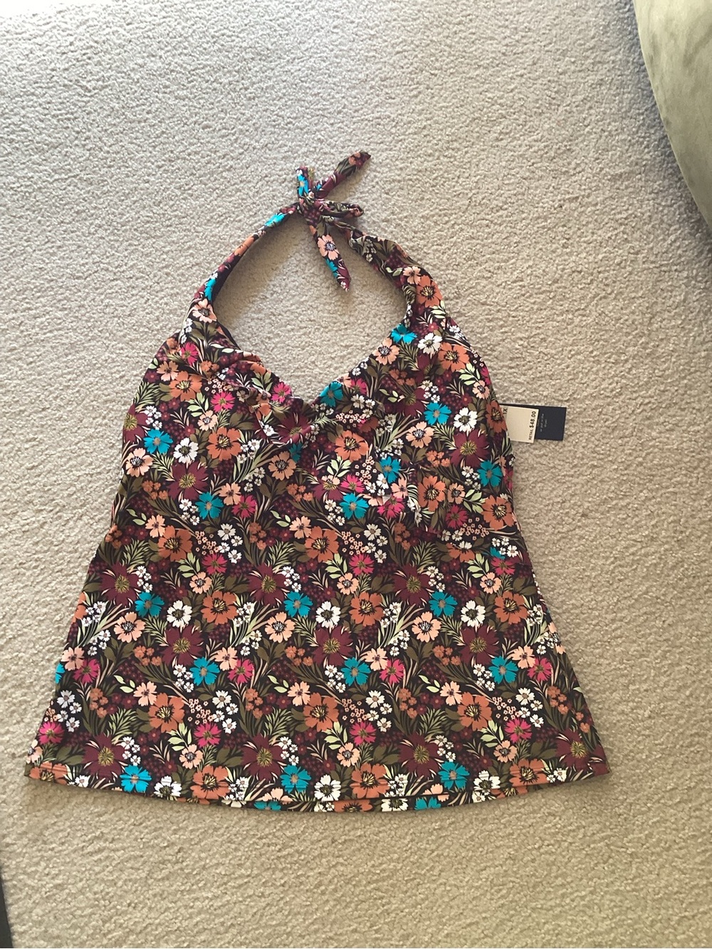 NWT Brown Multi-Color Wildflowers Ruffle Tankini